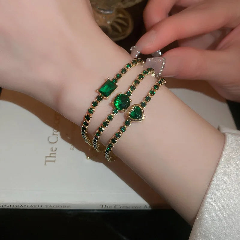 Joyería de moda, pulsera geométrica cuadrada de circonia, pulsera elegante de corazón, moda coreana, lujo ligero para celebridades de internet