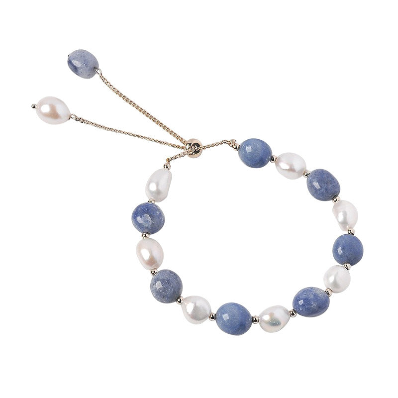 Blue Aventurine Freshwater Pearl Crystal Bracelet For Women