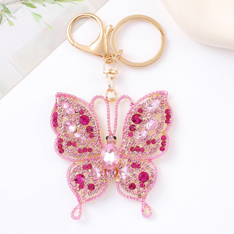 Llavero de mariposa de metal con diamantes de imitación, colgante pequeño