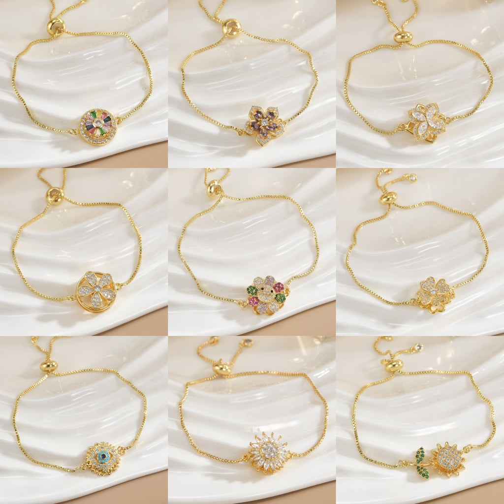 Simple Rotatable Flower Color-preserving Pure Copper Gold-plated Bracelet