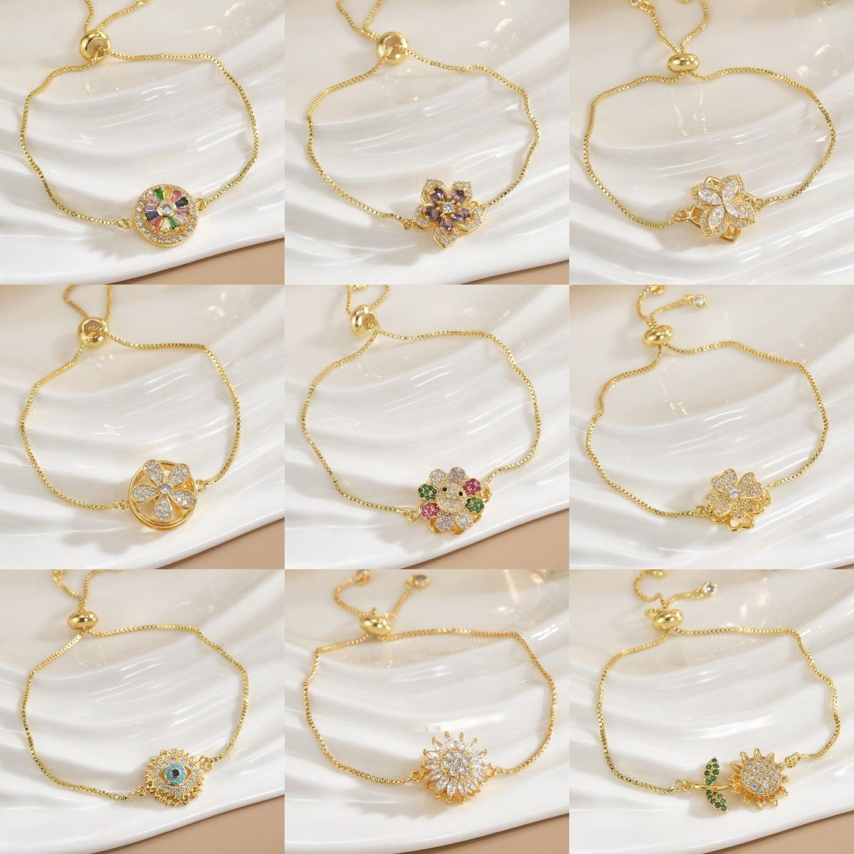 Simple Rotatable Flower Color-preserving Pure Copper Gold-plated Bracelet
