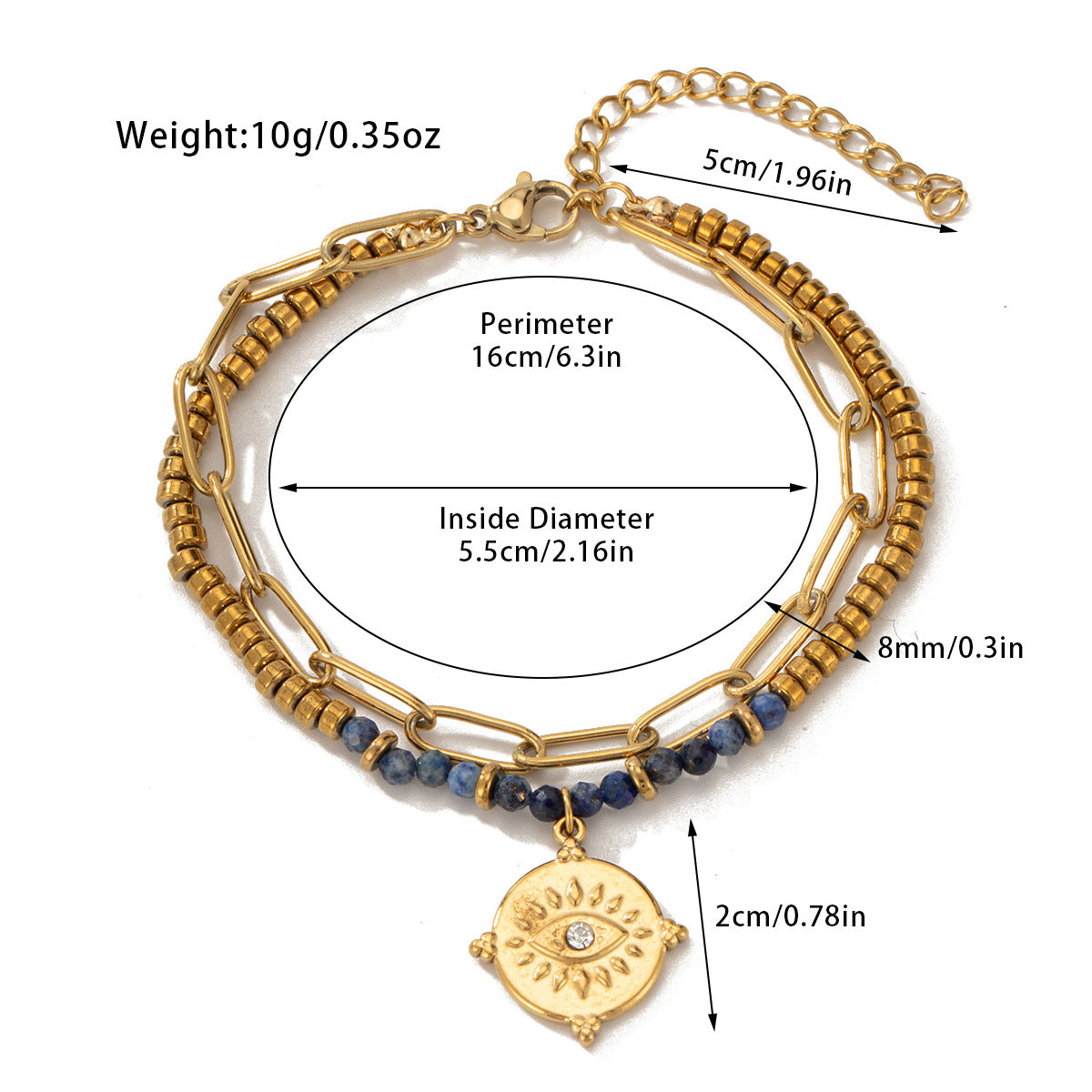 Pulsera bohemia de doble capa con cuentas de piedra natural
