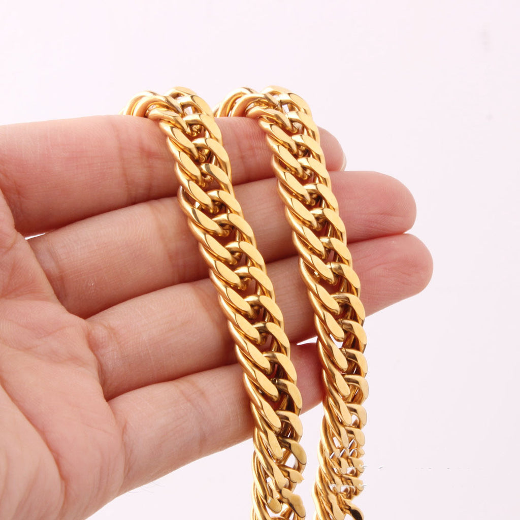 Herren Mode Titan Stahl Gold Doppelschnallen Halskette