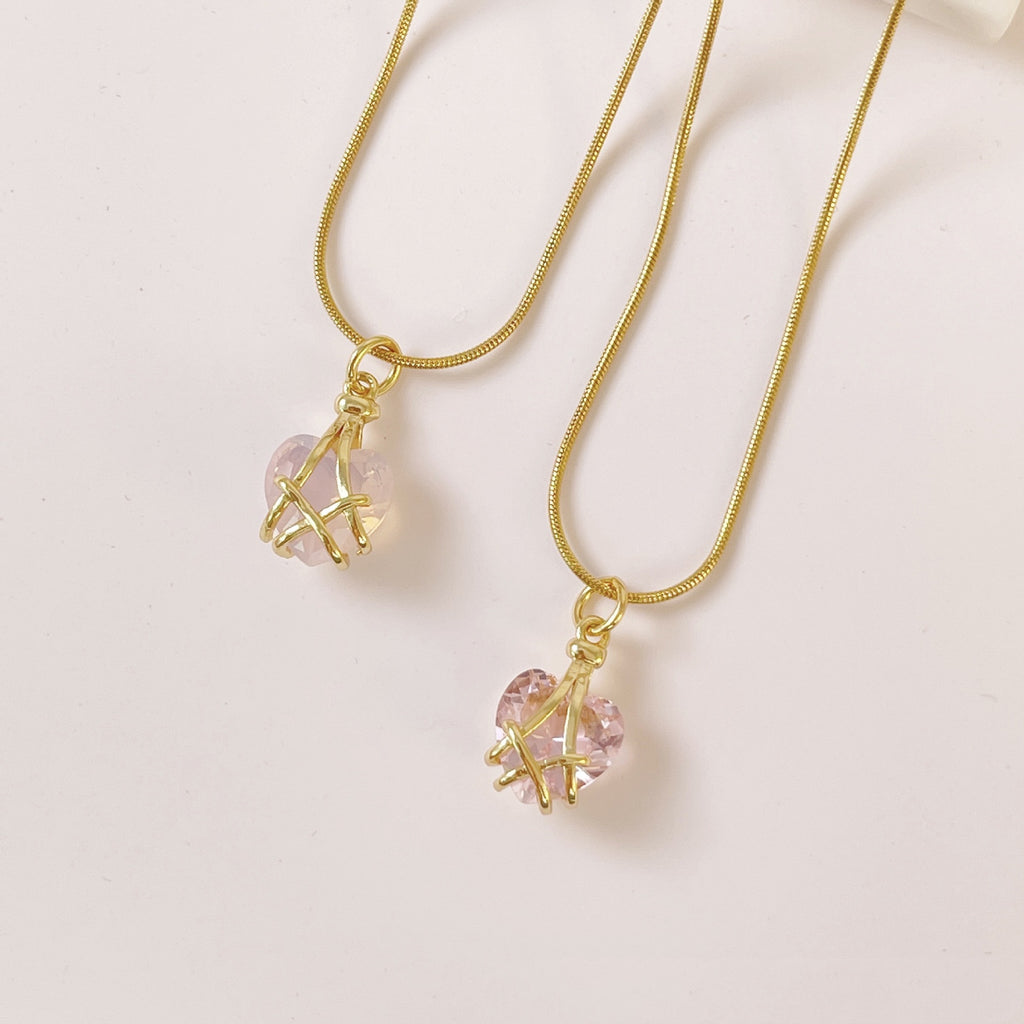 18k Gold Plated Titanium Heart Crystal Pendant Necklace