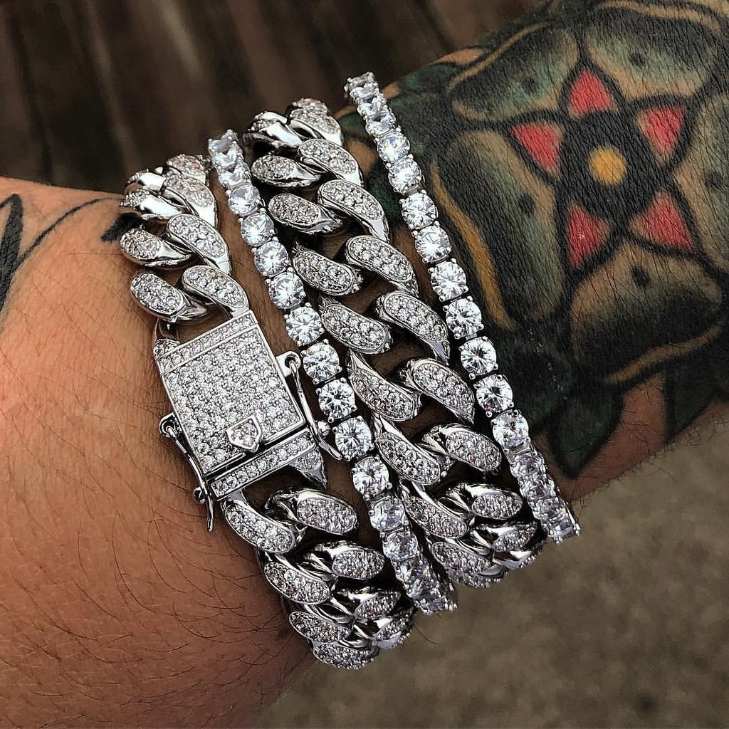 Pulsera cubana Cadena de eslabones cubanos con diamantes Joyería hip hop