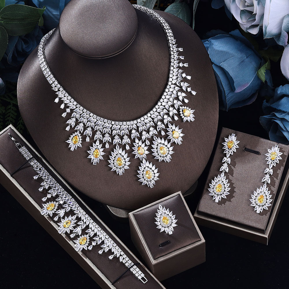 Damenmode Vintage Hochzeit Halskette Ohrringe Schmuckset