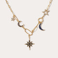 Modeschmuck Kupferbeschichtete Echtgoldkette Modedesign Stern- und Mond-Strass-Legierungshalskette
