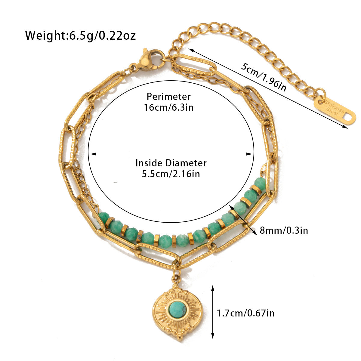 Pulsera bohemia de doble capa con cuentas de piedra natural