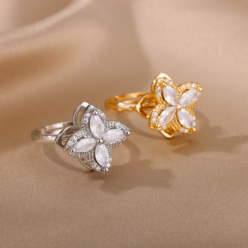 Anillos giratorios de flores con diamantes de imitación, anillo de descompresión antiestrés, moderno