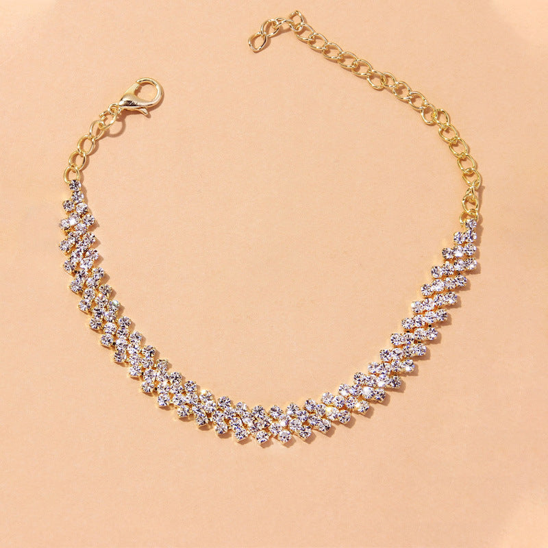 Tobillera cruzada sencilla de diamantes de imitación con forma de diamante