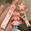 Nuevos Llaveros con Diseño de Muñeca de Niña con Flores de Cerezo