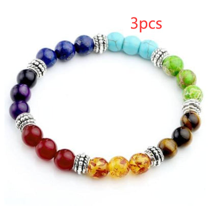 Pulsera de cuentas coloridas de ágata de roca fundida de 8 mm, piedra volcánica energética, chakras, con hilo elástico