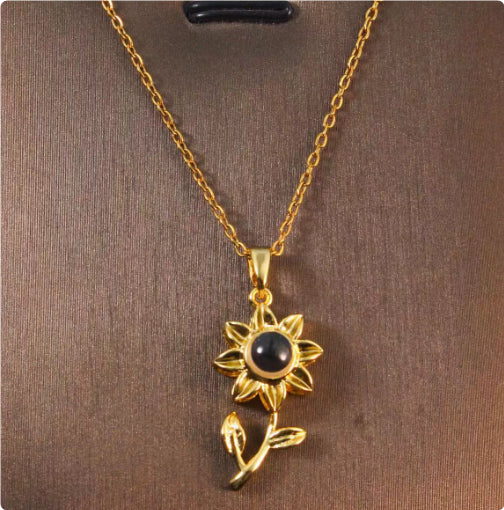 925 Silver Sunflower Projection Necklace