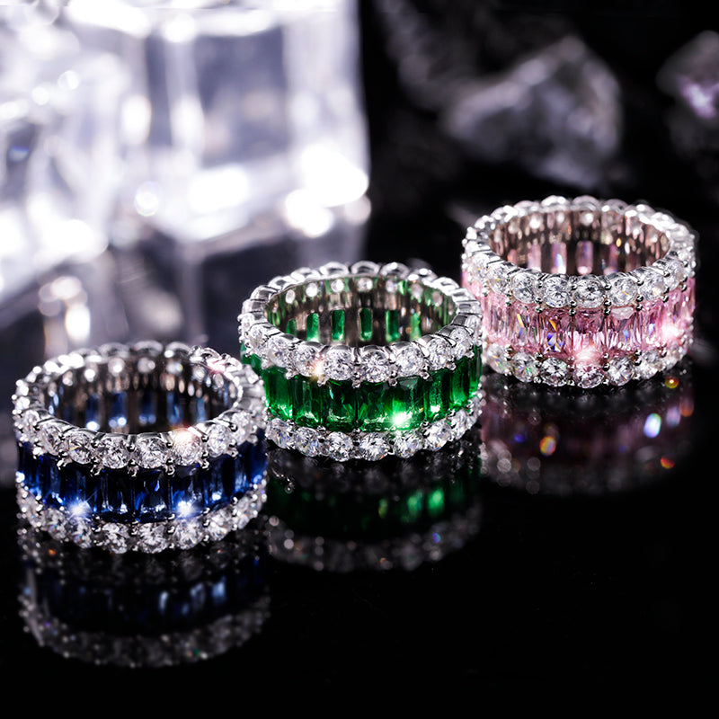 925 Sterling Silver Diamond Color Jewel Ring