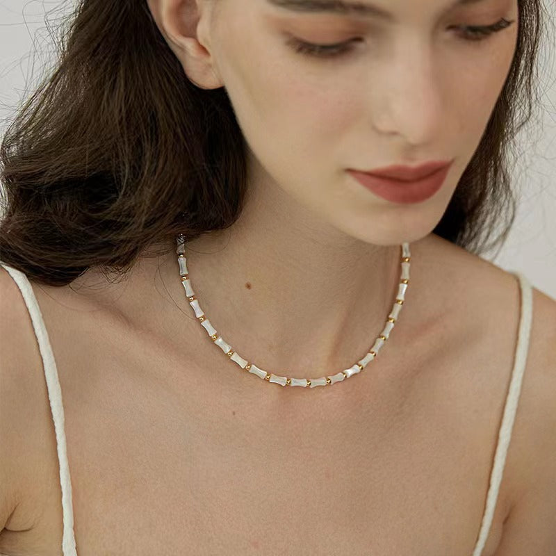 Women's Fashionable Elegant Natural Shell Bamboo Necklace