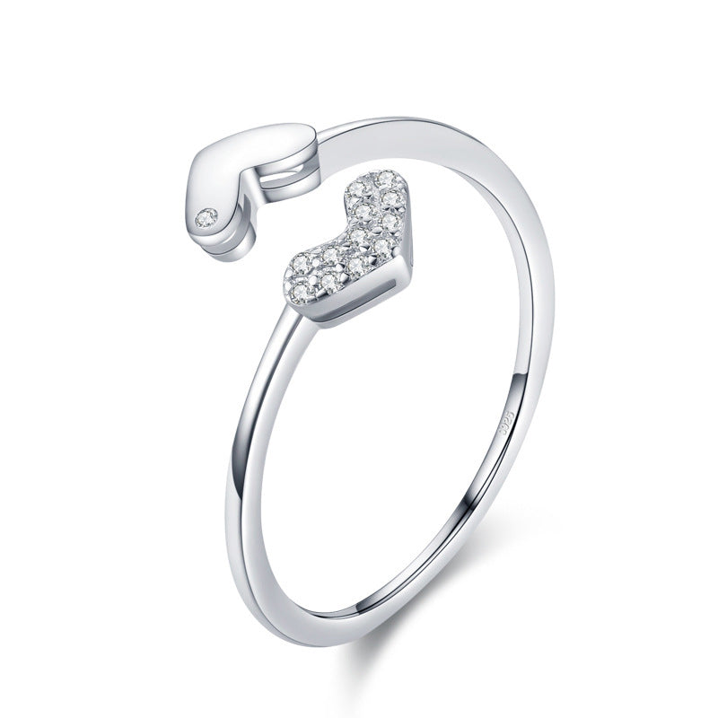 Vielseitiger Pfirsich Herz Liebe Reiner Silberring, Verstellbarer Damenschmuck Ring