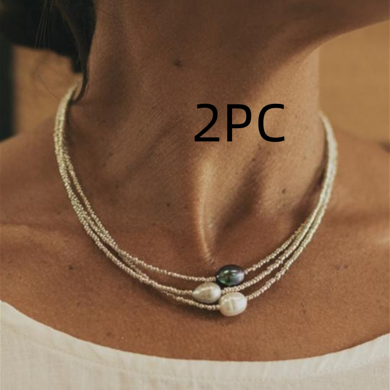 Collar artístico vintage de cuentas y perlas naturales de agua dulce