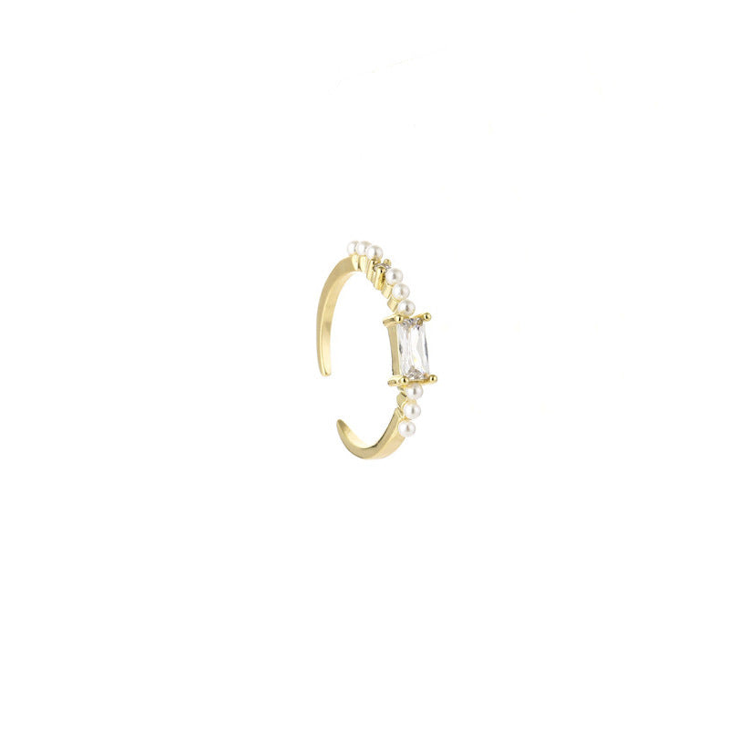 Anillo de aleación con incrustaciones de piedras preciosas, diseño cuadrado sencillo y moderno.