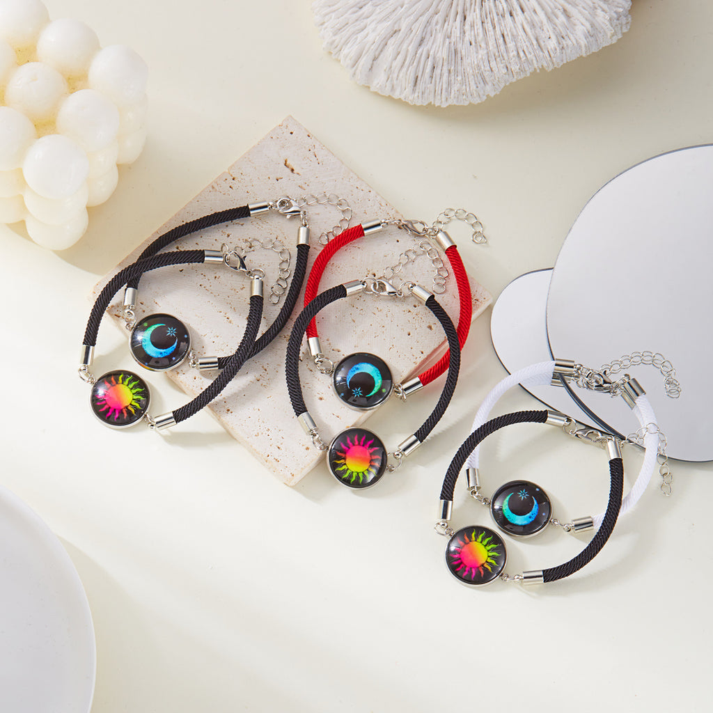 Pulsera redonda luminosa de acero inoxidable Sol y Luna para pareja de San Valentín