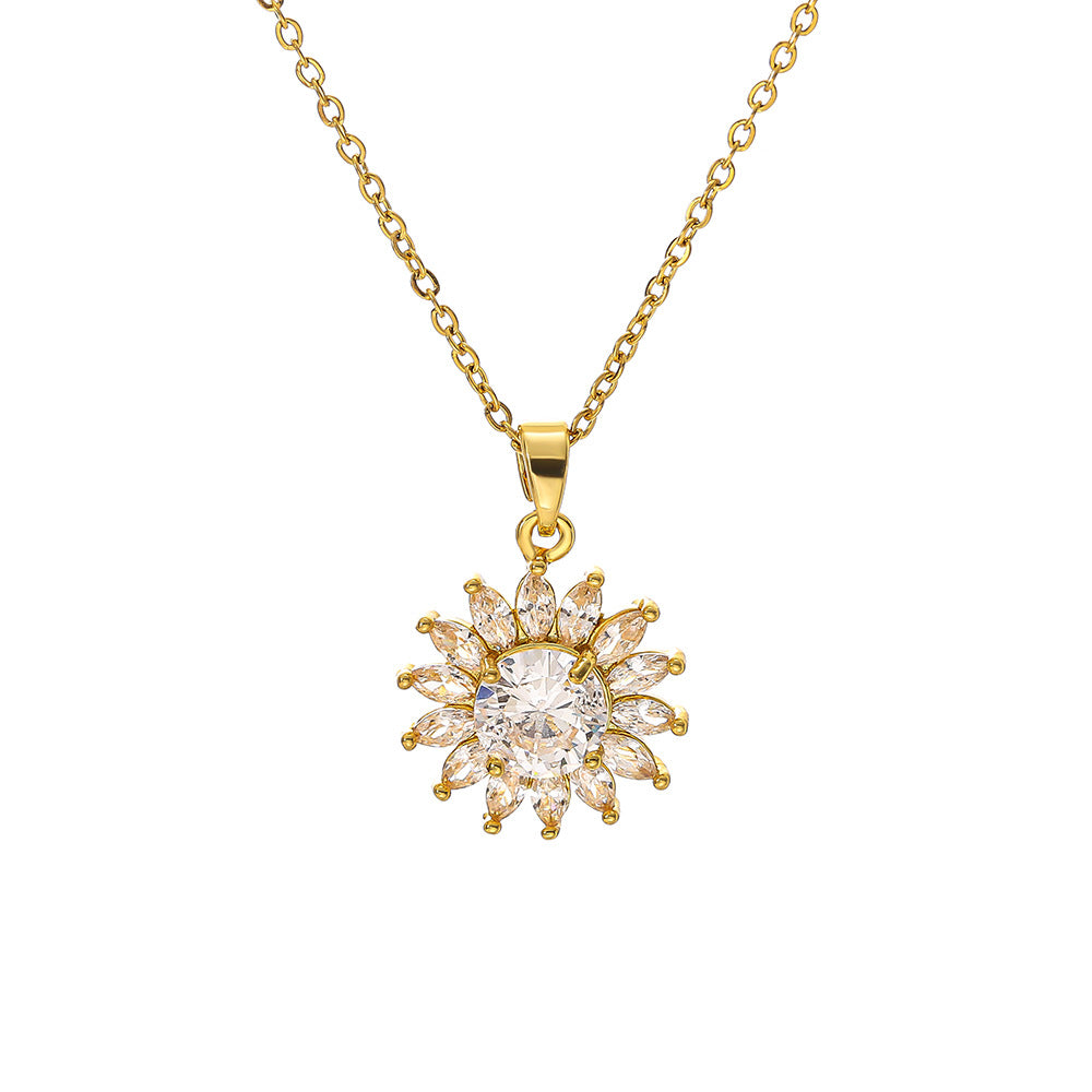 Goldene Sonnenblumen-Halskette aus Titanstahl für Damen
