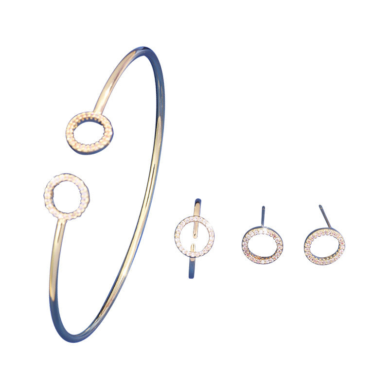 Mikro-Intarsien Vollbesetztes Armreif-Ohrstecker- und Ring-Set