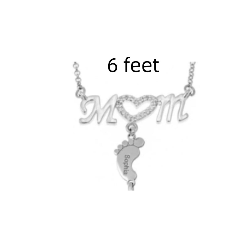 Mothers Day Gift Baby Feet Crystal Pendant Mom Necklace Personalized Custom Names Choker For Ladies