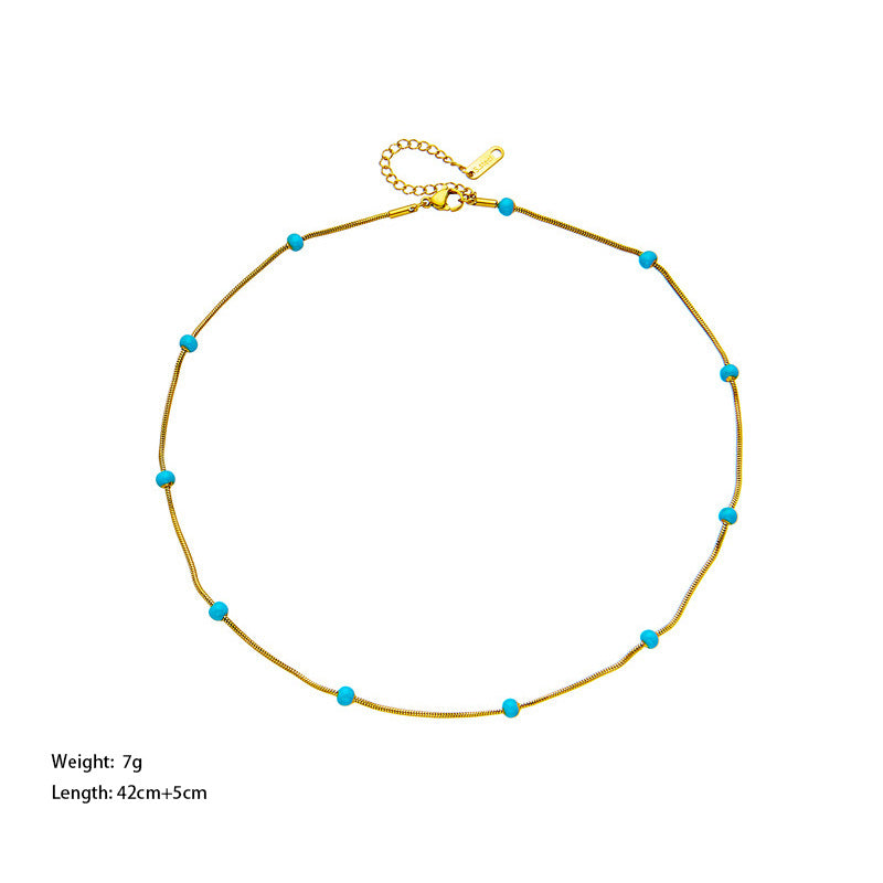Collar de acero de titanio con bola esmaltada para mujer con un sentido incoloro y avanzado, accesorios de cadena de cuello simples y versátiles