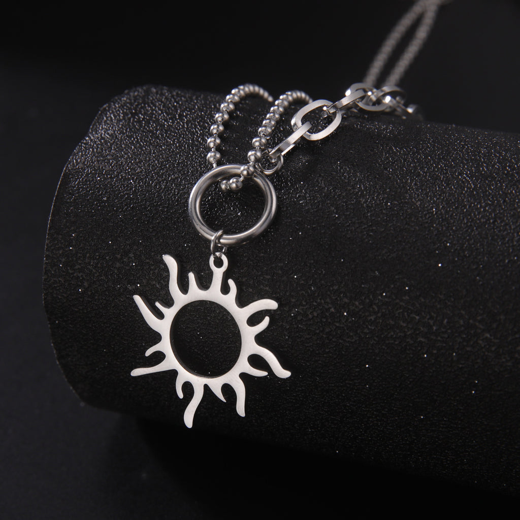 Titanium Steel Sun Pendant Necklace Clavicle Chain