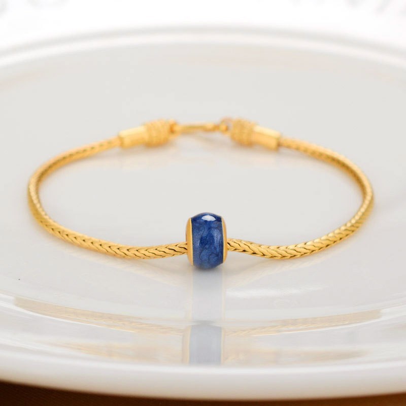 Pulsera de Cobre Puro Dorado Antiguo de Oro Aluvial con Cuentas de la Suerte y Tarjeta de Bendición