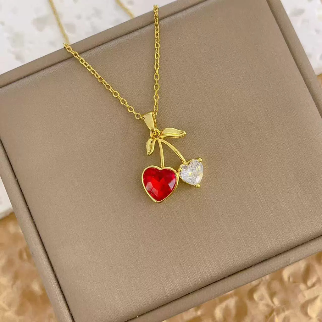 Collar de cerezas para mujer, no se decolora, colgante de alta gama, cadena de clavícula versátil