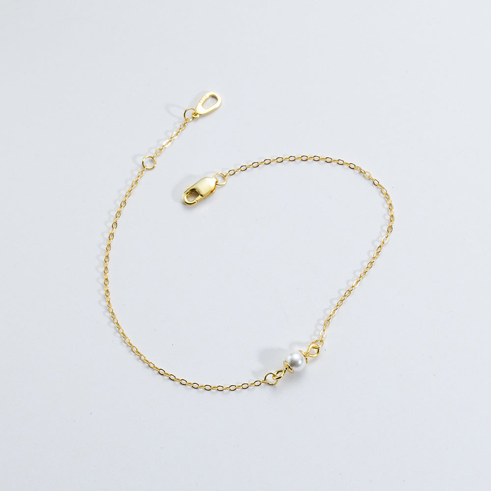 S925 Sterling Silber schlichte handgemachte Perlenkette