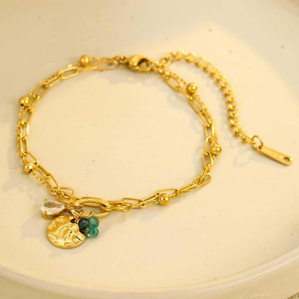 Titanium Steel Bracelet Water Drop Zircon Pearl Pendant