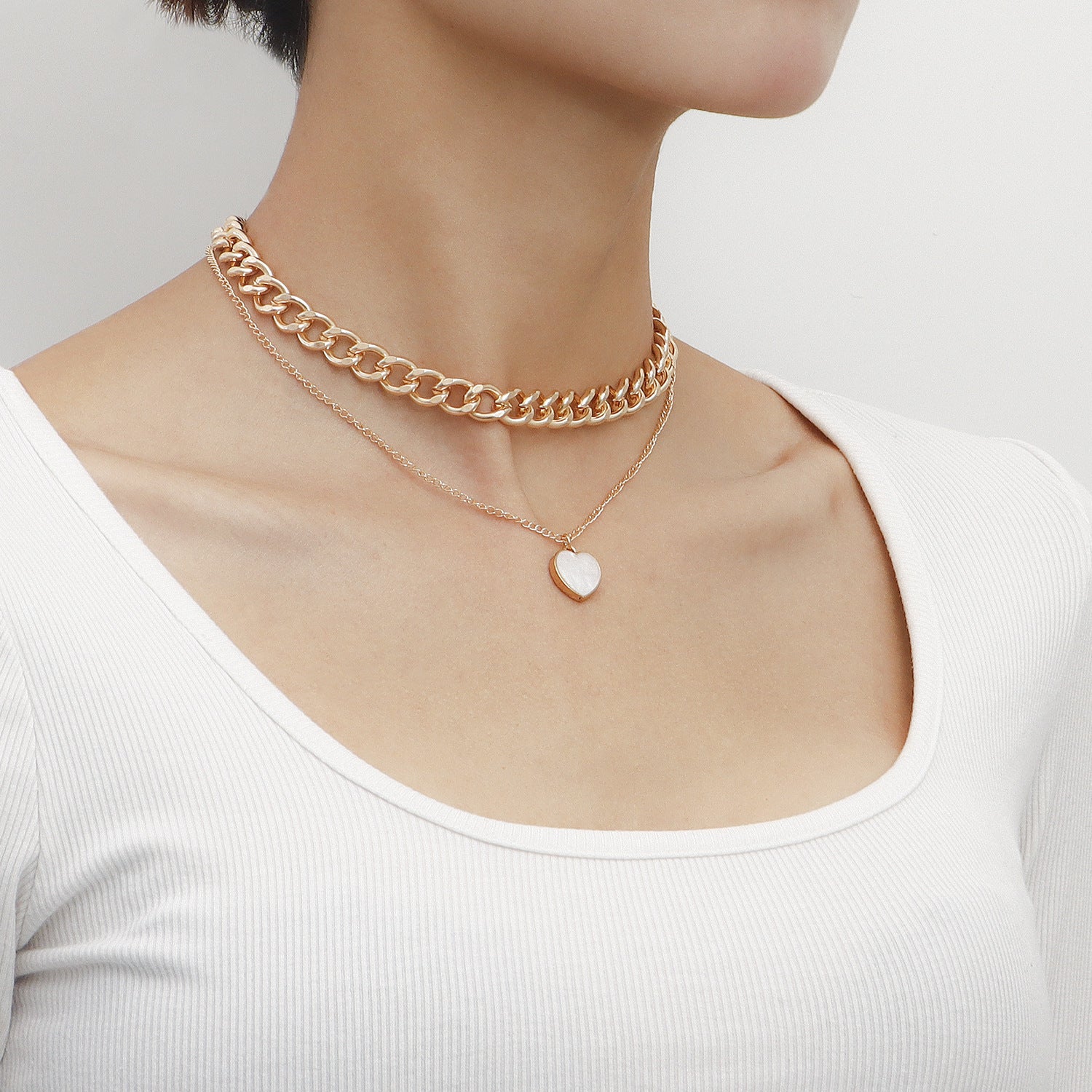 Women's Fashion Simple Double Layers Loving Heart Fritillary Pendant Necklace