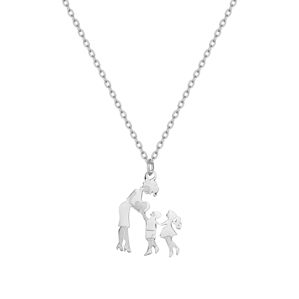 Stainless Steel Mother And Children Necklace Love Mom Son Daughter Pendant Necklace Family Gifts
