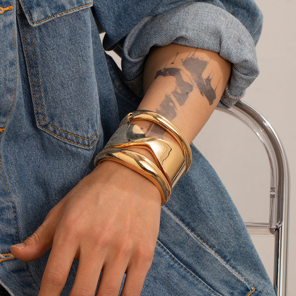 Brazalete metálico para hombre, estilo hip hop, personalidad, abertura brillante, irregular