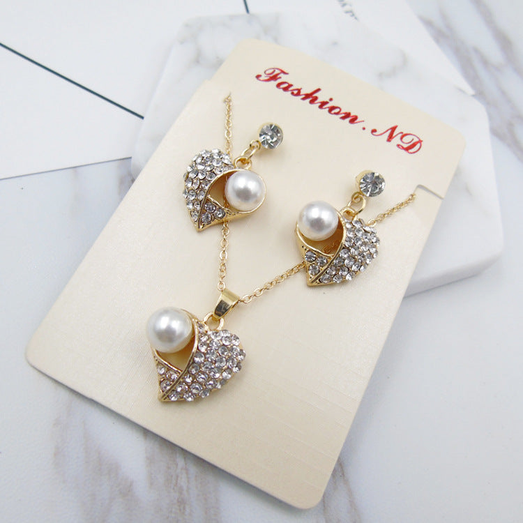 Mode Pfirsich Herz Perlen Schmuckset