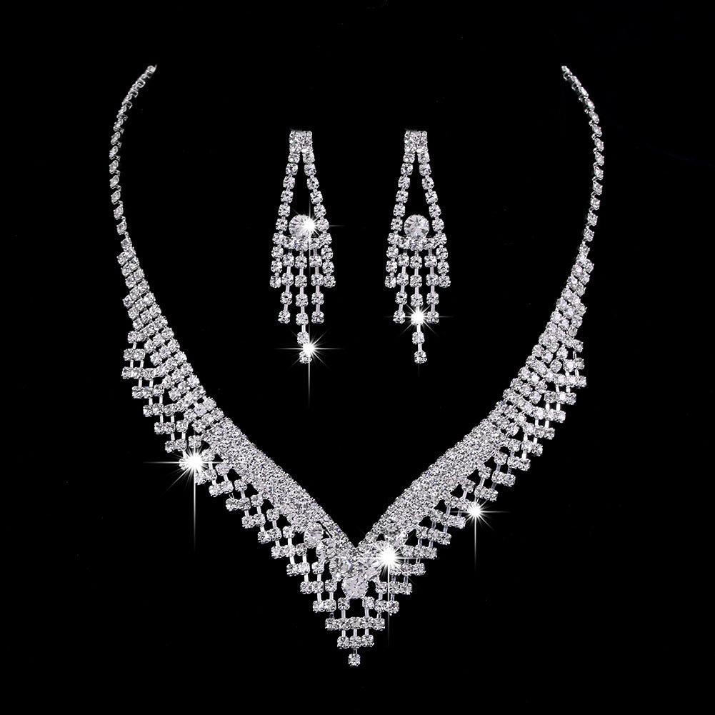 Juego de joyas de collar y aretes de gota de agua de circón con diamantes completos brillantes