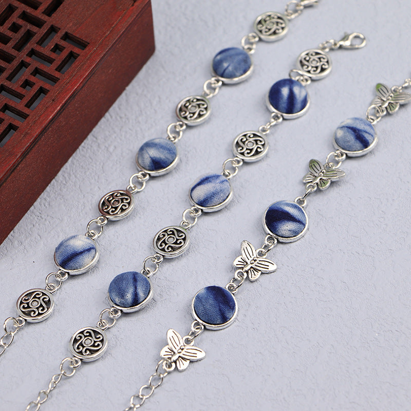 Ethnic Blue Dyed Tie-dye Bracelet Hand-stitched