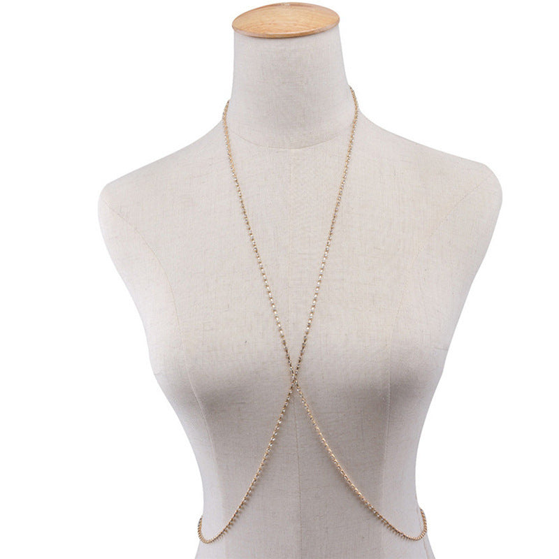 Cadena de pecho sencilla de moda con diamantes de imitación para mujer