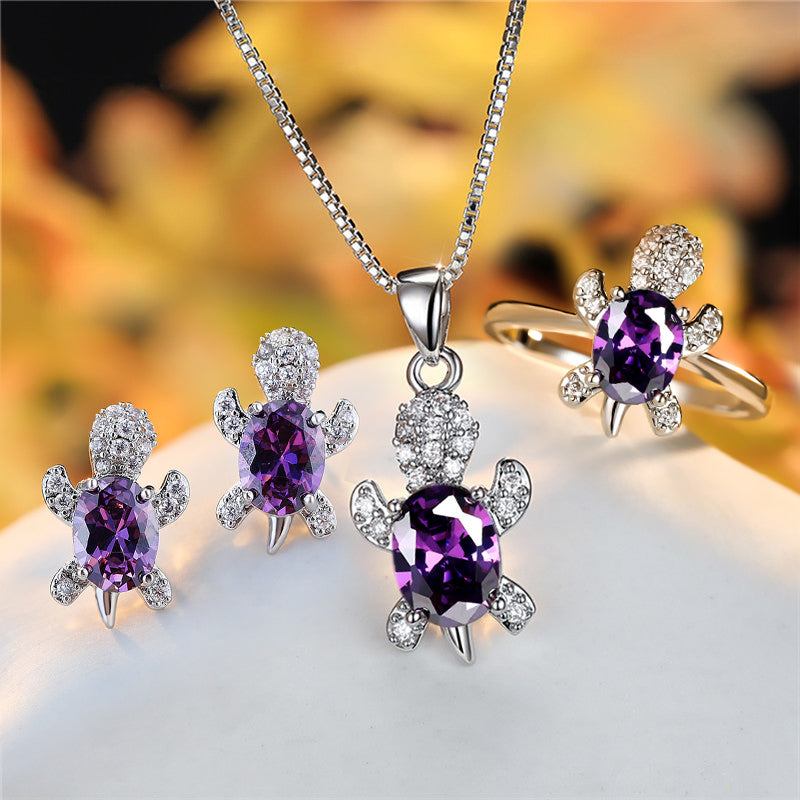 Mode Oval Zirkon Anhänger Schildkrötenform Halsketten mit Regenbogenstein Mehrfarbige Tierhalskette Schmuck für Damen und Kinder