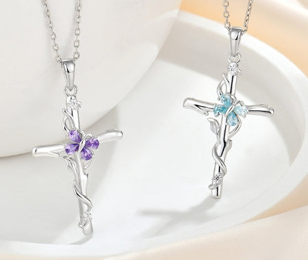 S925 Sterlingsilber Zirkon-Anhänger Kreuzkette für Damen
