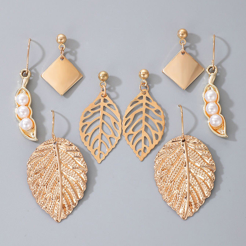 Texturierte Vintage-Blatt-Ohrringe im Set