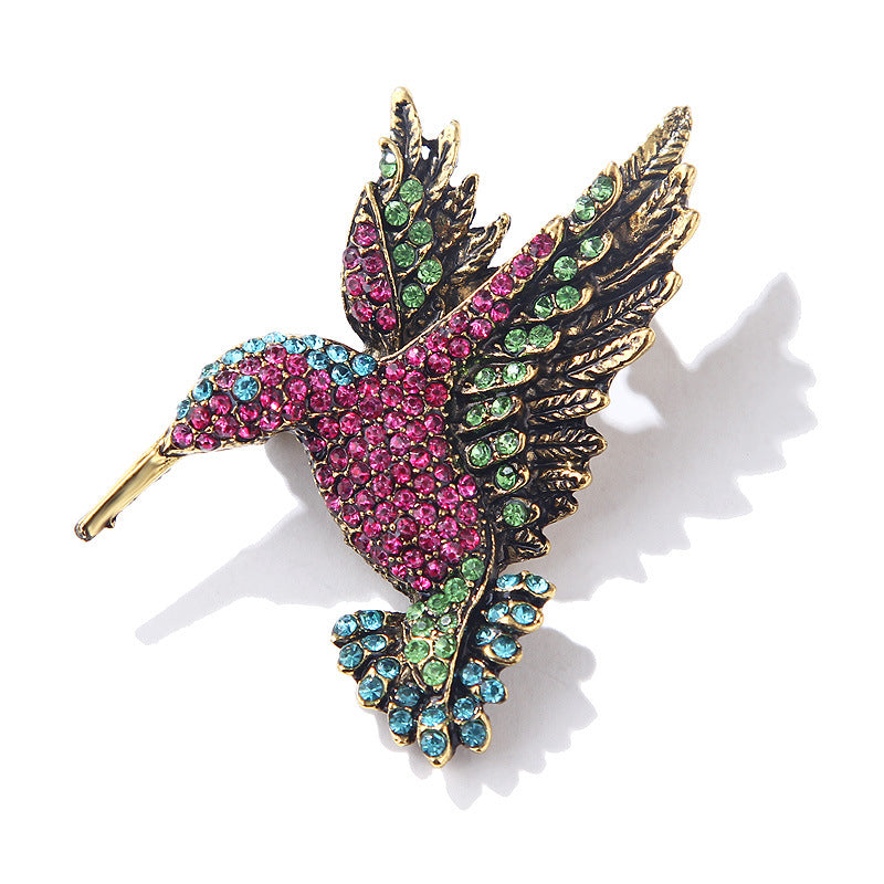 Brosche im neuen Retro-Stil aus Legierung mit Kolibri-Motiv