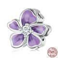 Cuentas de flores moradas degradadas de plata esterlina