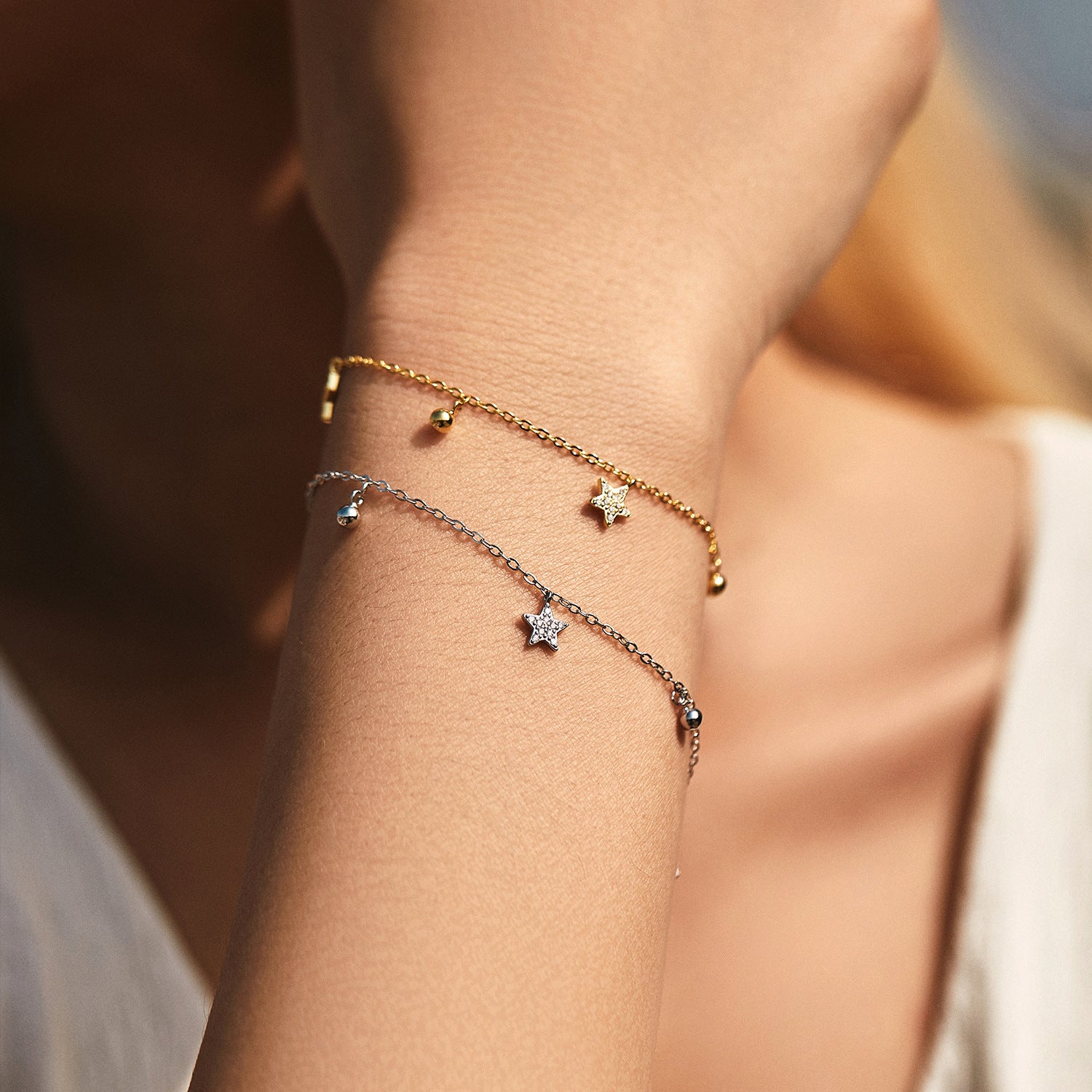 Chic Style Diamond Embedded Star Ball Pendant Bracelet