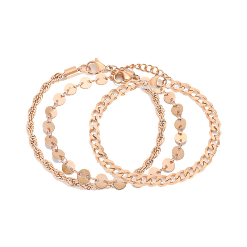 Stainless Steel Cuban Link Chain Twin Bracelet Suit