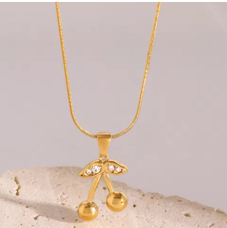 Collar de cerezas de acero inoxidable, pendientes bonitos, adorno para mujer