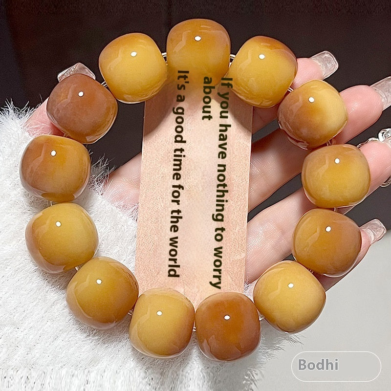 Rare Large Size White Jade Bodhi Root Bracelet