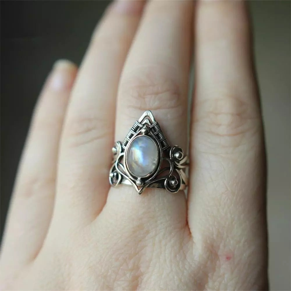Kristallringe für Damen, böhmisch, antik, indisch, Mondstein, Edelschmuck, Mädchen