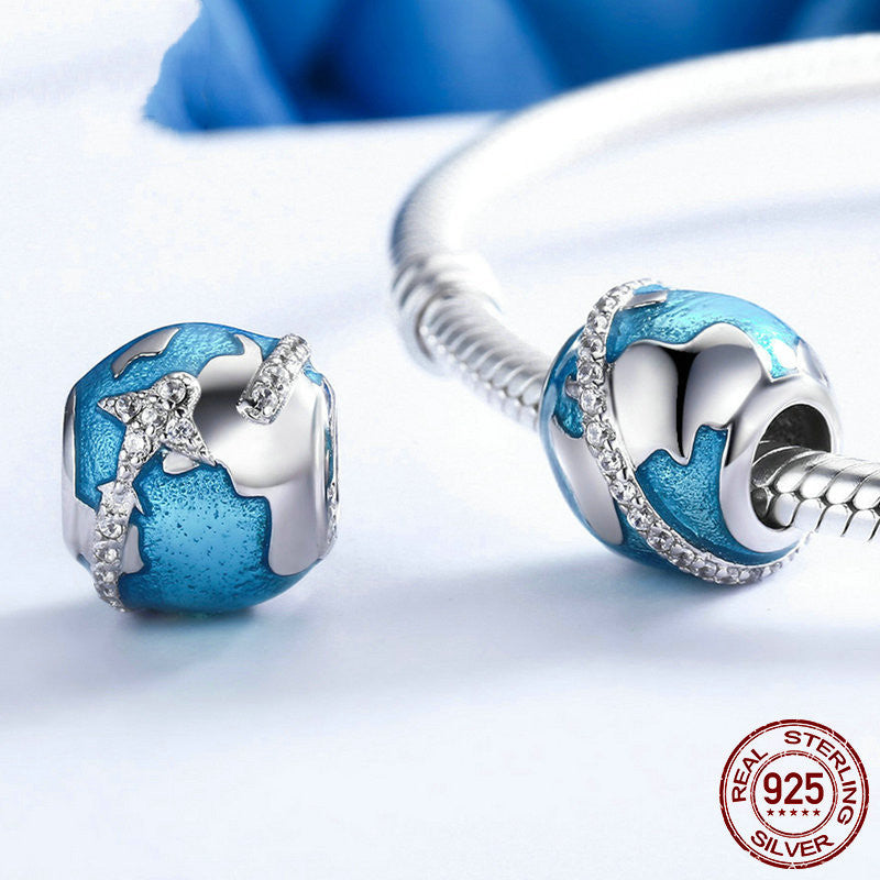Damen-Anhänger mit Weltkugel aus Sterlingsilber und losen Perlen